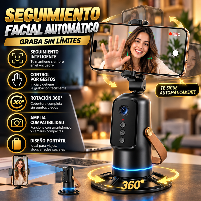 Trípode con seguimiento facial automático para smartphones y teléfonos móviles: control por gestos, soporte para cámara con rotación de 360 grados, accesorio para selfies, soporte inteligente para grabación, accesorio de cámara.
