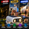 Cámara de seguridad solar inalámbrica para exteriores CINMOORE, diseño magnético sin taladros, panel solar y luz integrados, batería de 9000 mAh, grabación AOR, detección por IA gratuita (personas/vehículos/animales), visión nocturna a color y WiFi.