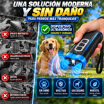 Dispositivo ultrasónico de adiestramiento y disuasión de ladridos: seguro y humano. Recargable por USB, emisores duales, alcance de 15 metros (50 pies), frecuencia de 25 kHz, linterna, empuñadura portátil, correa para la muñeca.