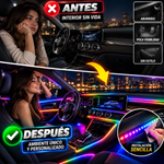 Luces LED inteligentes Ceesooi para el interior del coche: iluminación ambiental RGB alimentada por USB con control por aplicación y sincronización musical, modo personalizable (DIY), diseño 2 en 1 (110 cm + 110 cm), decoración multicolor.