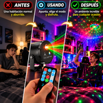Luz láser LED: diseño cilíndrico (rojo y verde) para bares, salas de karaoke y espacios privados; incluye mando a distancia, Combina funciones de proyector con efecto océano, bola de discoteca, letrero de neón LED y luz ambiental multicolor.