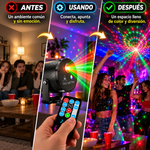 Luz láser LED: diseño cilíndrico (rojo y verde) para bares, salas de karaoke y espacios privados; incluye mando a distancia, Combina funciones de proyector con efecto océano, bola de discoteca, letrero de neón LED y luz ambiental multicolor.