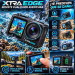 Cámara de acción y vlogging Xtra Edge: sensor de 1/1,3", grabación cinematográfica en 4K, hiperestabilización, sumergible hasta 16 metros (52 pies), batería de 3 horas, montaje rápido universal, marco protector; dispositivo portátil.
